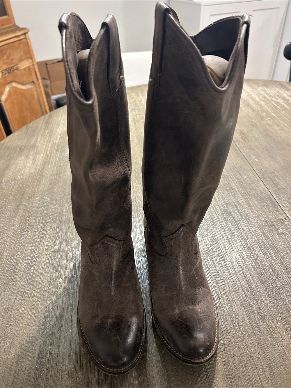 Bata Brown Leather Cowgirl Boots, Made in Italy, Sz. 7 EU. 37, Gently Used.